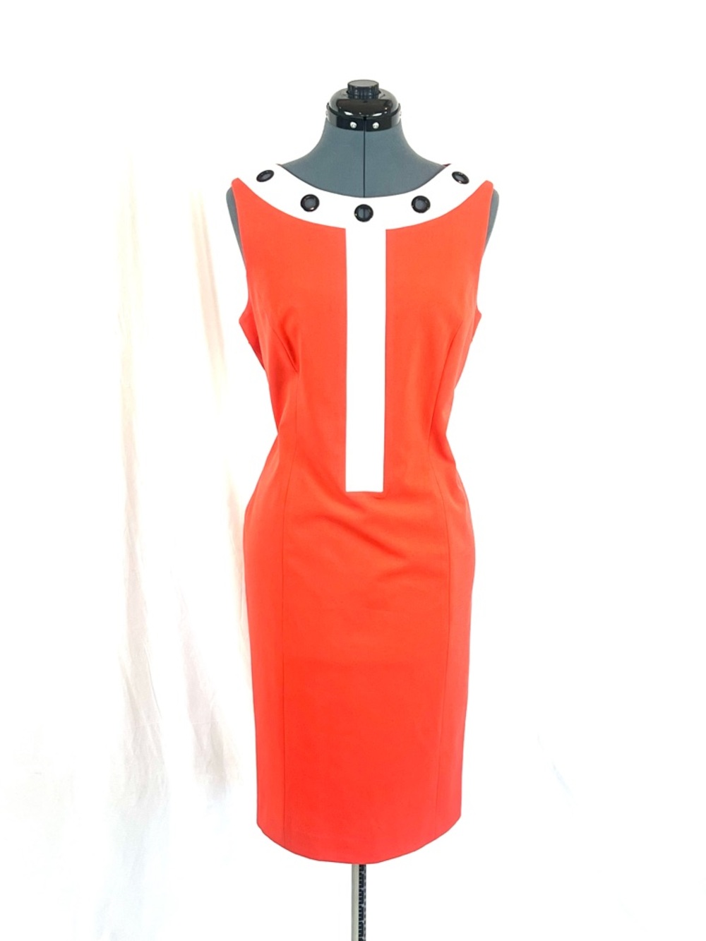 Nine West orange/white sheath dress, lined 10 503